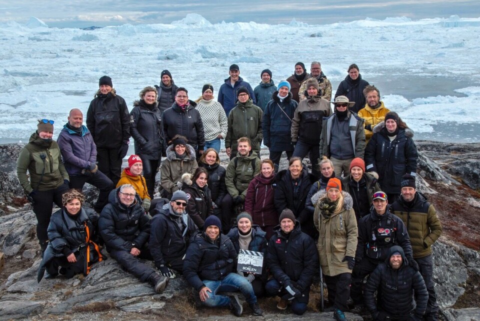 Hele Borgen-holdet under optagelserne i Ilulissat i maj 2021.