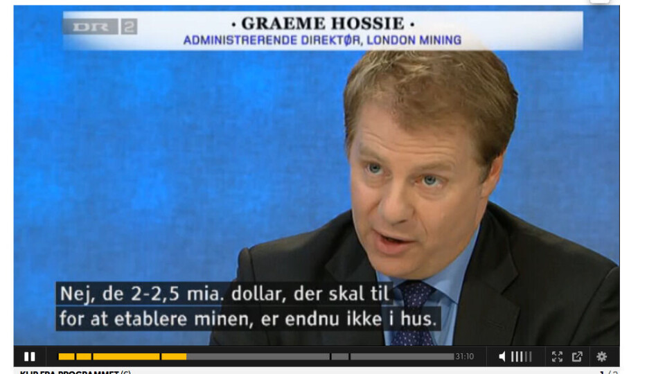 London Miningip pisortaanerata qallunaat aningaasaleerusuttut ISUAnik suliniummut peqataaqquai. Assi: Screendump, DR, Deadline