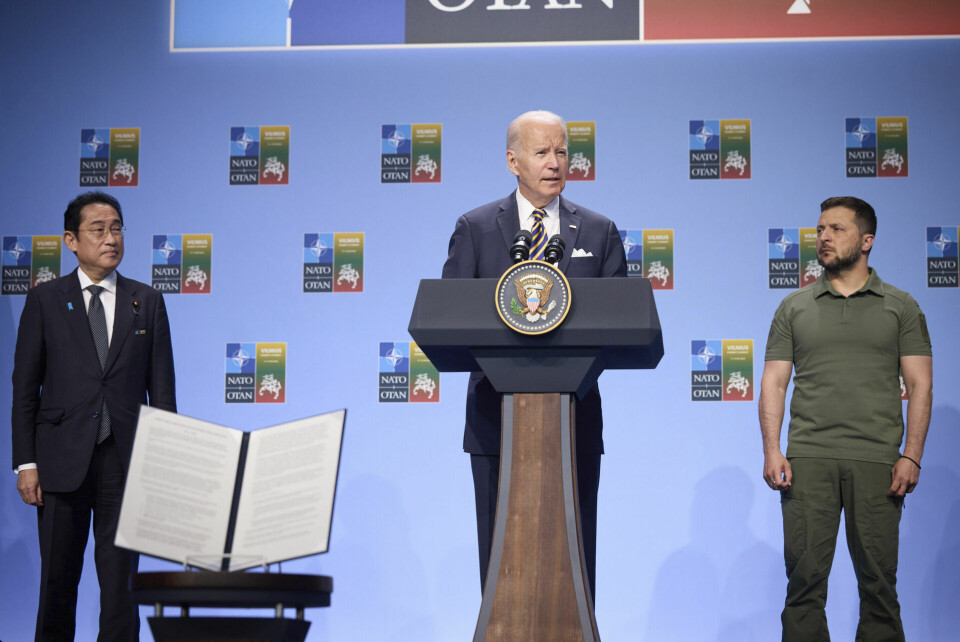 USA's præsident Joe BIDEN og præsident Volodymyr Zelenskyj i Vilnius ved NATO-topmødet den 12. juli 2023.