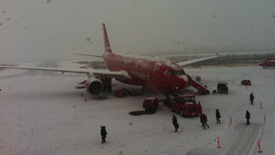 Sne og storm driller Air Greenland. Arkivfoto: Rune Langhoff