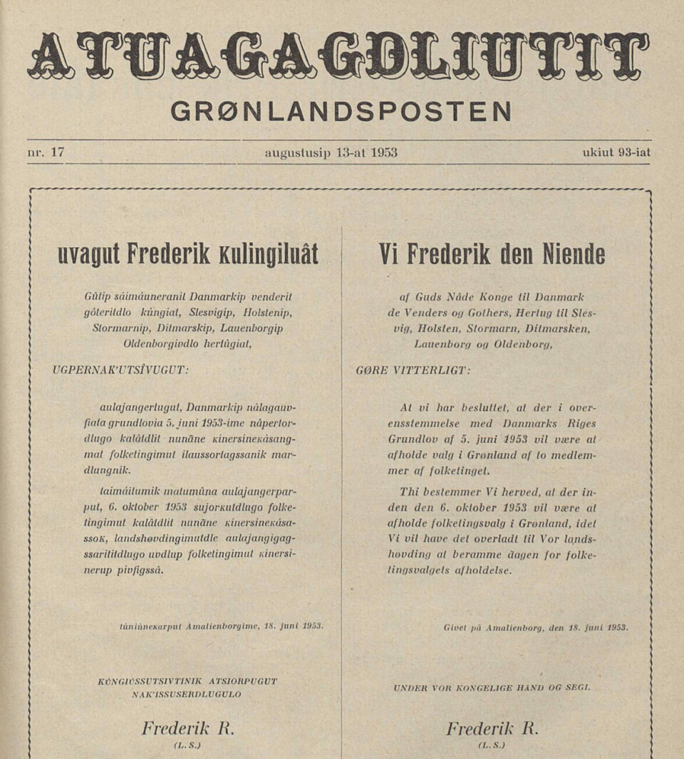 Meddelelse fra Kong Frederik den 9. om folketingsvalget i 1953