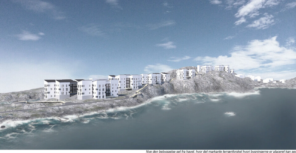 Her ses kollegiet i Nuuk, der skal bestå af syv blokke.