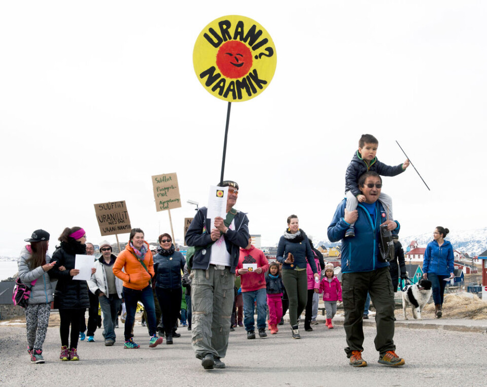 Demonstration, uran, 1. maj 2015, Narsaq, Uran Naamik