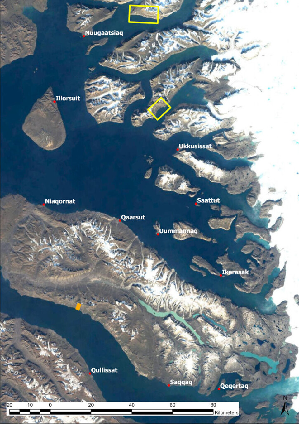 Selvstyret oplyser at sydsiden af Nuussuaq-halvøen skal undersøges nærmere, da der for nyligt har været bevægelse på en fjeldside i området. Der er planer om feltbesøg på lokaliteten, som har en beliggenhed omkring 4 km nordvest for Tupaasat Kussinersuat (orange). Området befinder sig mellem Assapaat og Niiortuut, hvor der tidligere er sket flere skred.