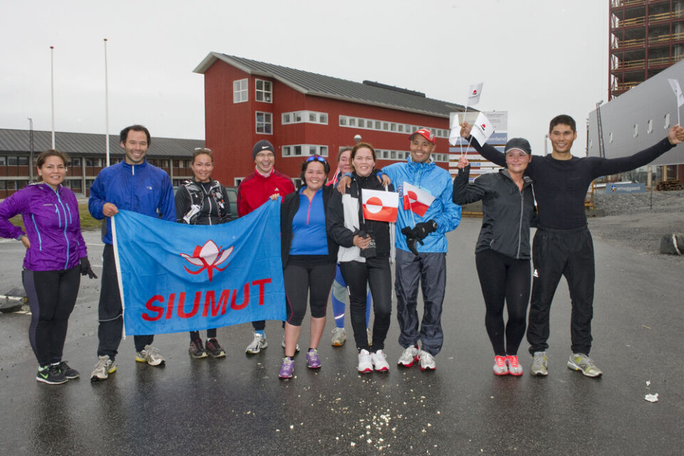 Billedet er taget, da Siumut arrangerede et gadeløb den 3. september. I dag udfordrer Demokraterne de andre partier til et løb. Foto: Leiff Josefsen