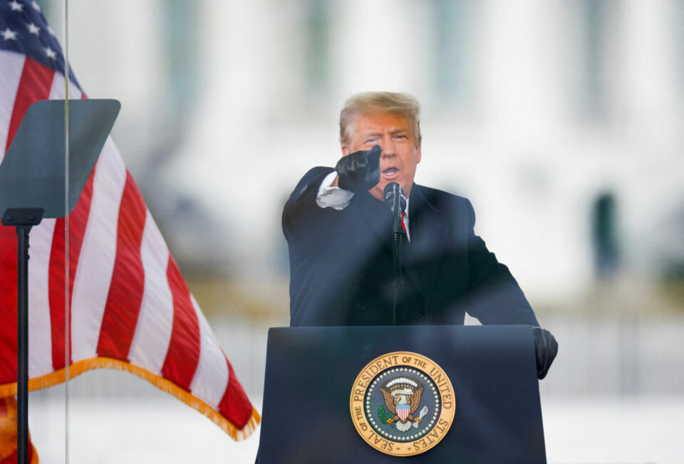 Ekspræsident Donald Trump er anklaget for at forsøge at omstøde det amerikanske præsidentvalg. Forløbet kulminerede, da vrede Trump-tilhængere stormede den amerikanske parlamentsbygning, The Capitol, 6. januar 2021. (Arkivfoto)