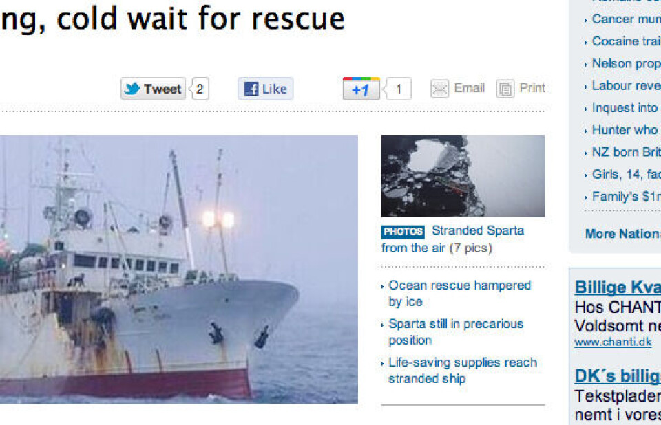 Den russiske trawler er nu på vej hjem. Foto: screenshot fra www.nzherald.co.nz