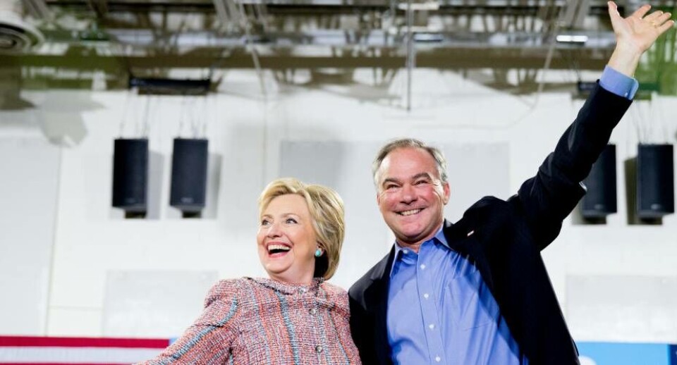 Det demokratiske partis kandidathold: Hillary Clinton og Tim Kaine