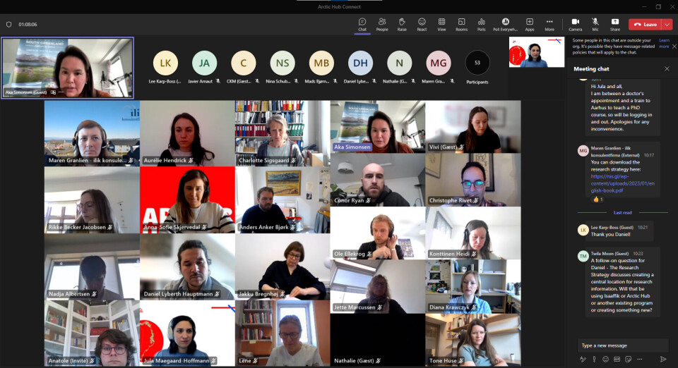 Der var ikke plads til alle 51 forskere på skærmen, da Arctic Hub Connect løb af stablen 17. april.