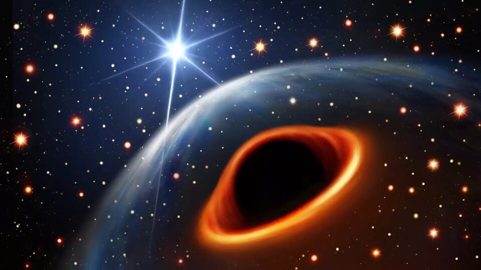 Forskere har opdaget et ukendt objekt, som potentielt kan være et meget usædvanligt sort hul, som er i selskab med en roterende stjerne (en pulsar). Illustrationen viser denne mulighed.