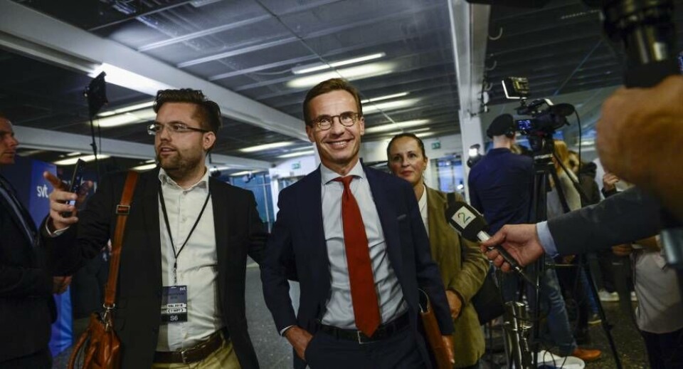 Moderaternas partileder Ulf Kristersson (M) ankommer til SVTs partilederdebat.