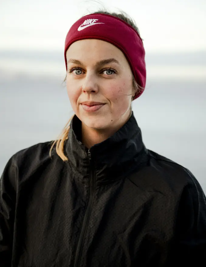 Red cheeks against the winter wind.