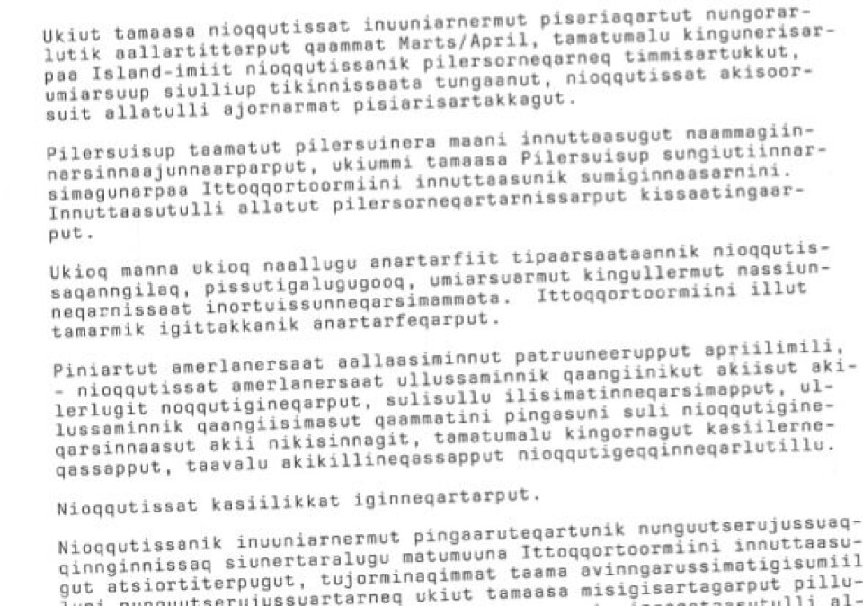Uddrag fra introteksten til det klagebrev, som indtil videre 157 personer har skrevet under på i Illoqqortoormiut i deres frustration over Pilersuisoq som følge af varemangel.