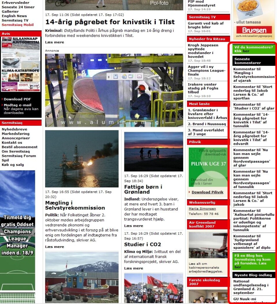 Nu har du mulighed for at kommentere artikler på Sermitsiaq.gl og komme direkte på forsiden (se højrespalten afmærket med rødt) Nu har du mulighed for at kommentere artikler på Sermitsiaq.gl og komme direkte på forsiden (se højrespalten afmærket med rødt) Nu har du mulighed for at kommentere artikler på Sermitsiaq.gl og komme direkte på forsiden (se højrespalten afmærket med rødt)