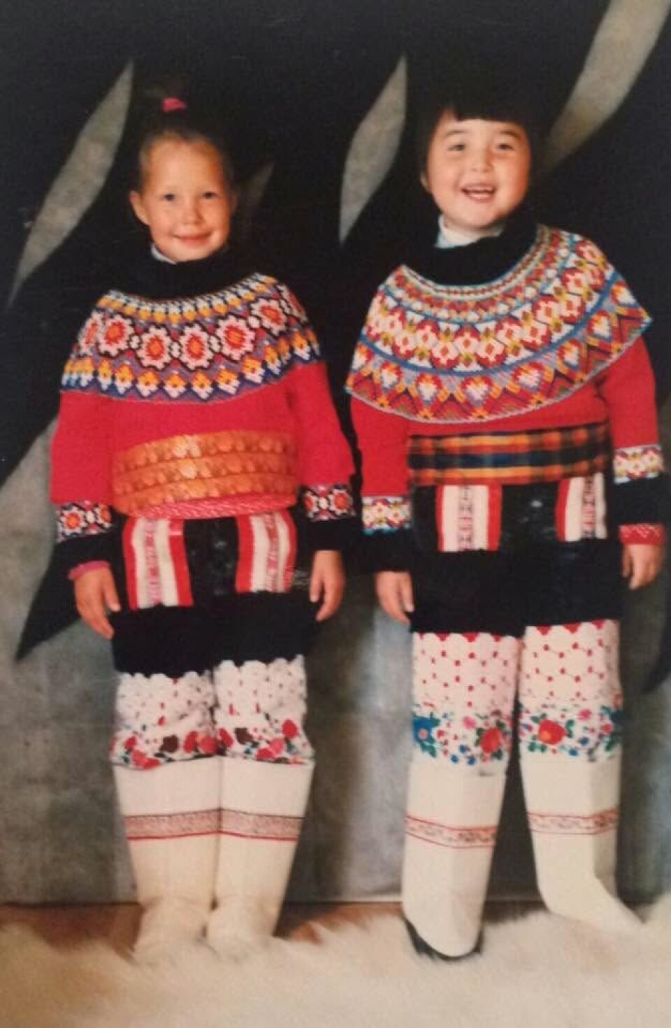 Qivioq Løvstrøm first day of school in 1996 with Maliina