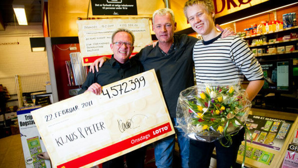 Millionær nummer 2.496 er Peter og Claus fra Kolding, der vandt 4.572.399 kroner den 16. februar 2011 i Onsdags Lotto. Foto: Palle Peter Skov.