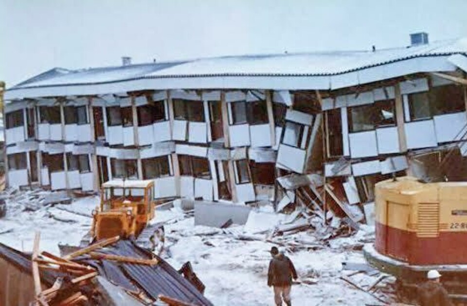 Sådan så blok 5 ud efter eksplosionen den 14. marts 1970. Ni omkom under ulykken, to døde senere af deres kvæstelser. Gaseksplosion i Nuuk