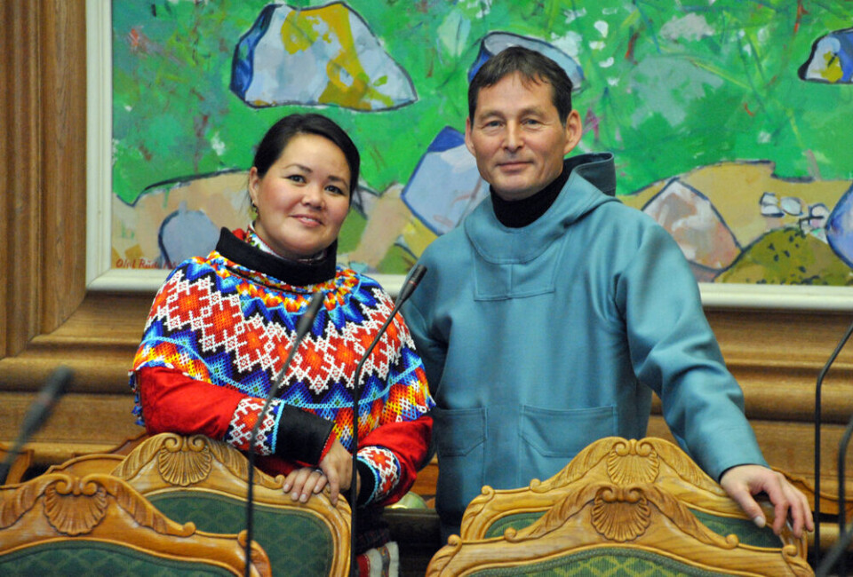 Siumuts Doris Jakobsen og Inuit Ataqatigiits Johan Lund Olsen, da Folketinget tirsdag åbnede det nye folketingsår