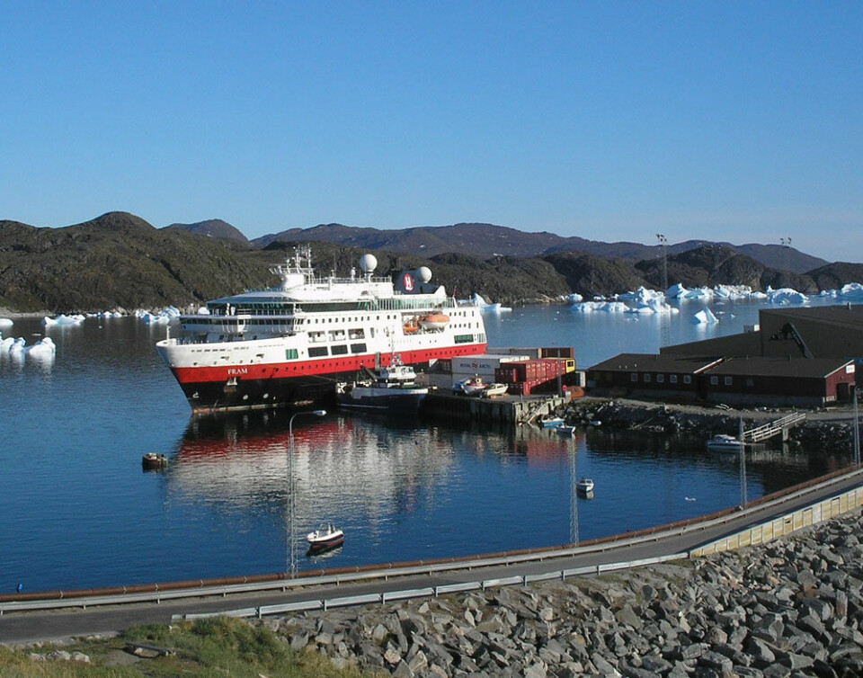 Krydstogtskibe Fram anløb fredag Qasigiannguit, fordi det ikke kunne komme ind til Ilulissat. Foto qasigiannguit katersugaasiviat