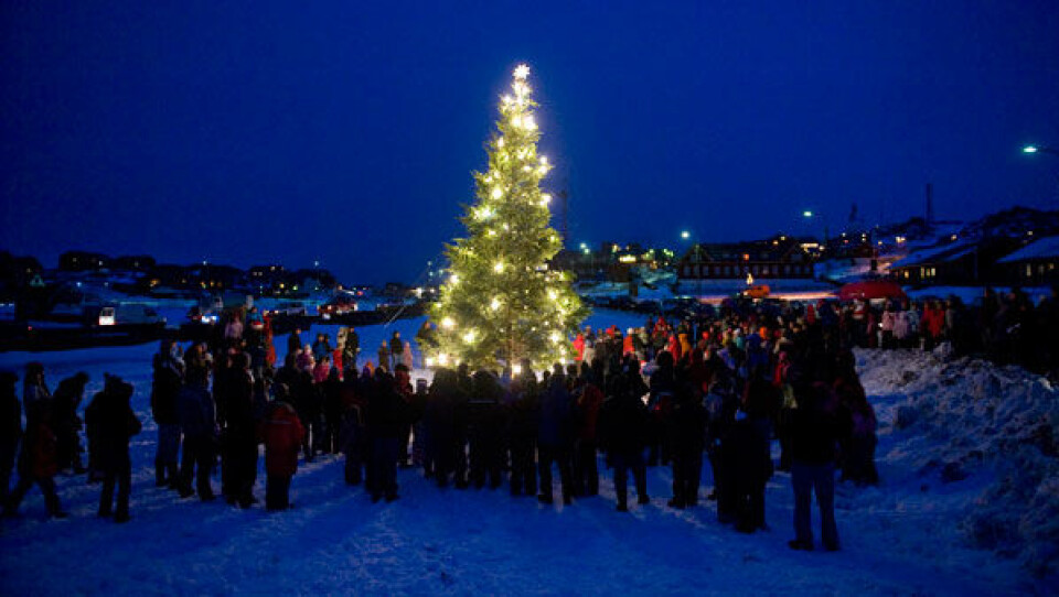 Foto fra juletræstænding i Nuuk i 2008. Foto: Leiff Josefsen