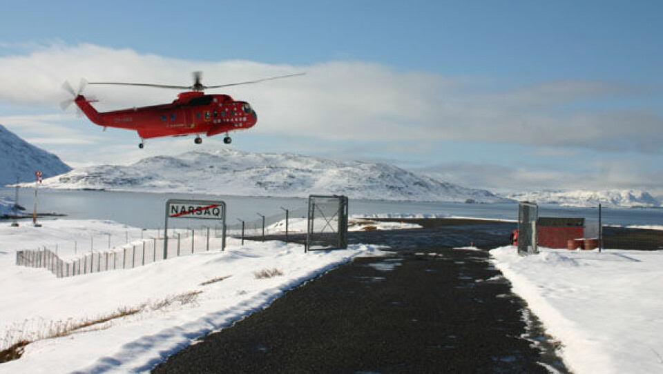 Piloterne på en S-61 helikopter blev blændet af en laserpistol i forbindelse med landing i Narsaq heliport. Foto: AG