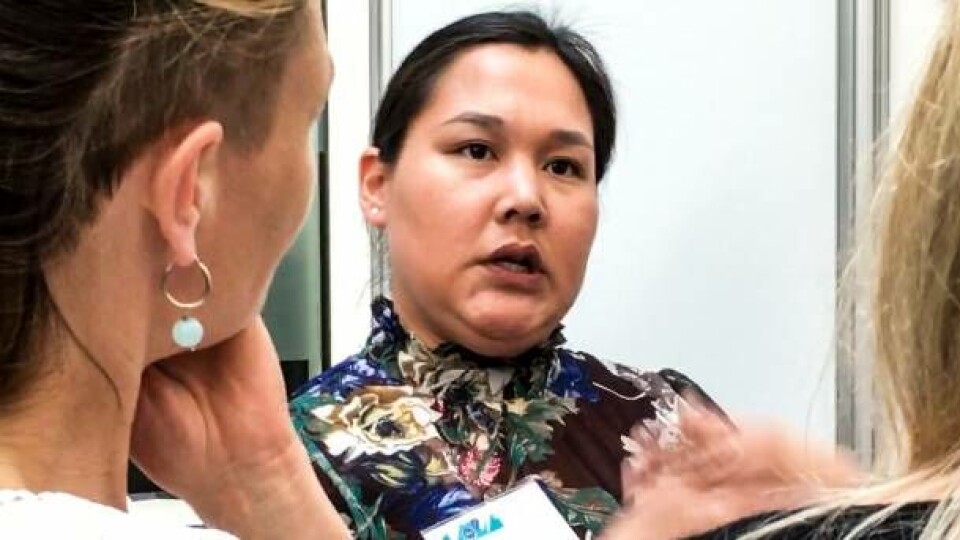 Sara forklarer deres projekt til dommerne