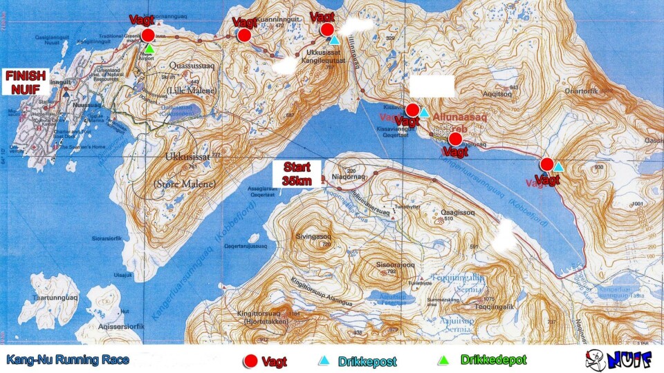 Ruten ved Nuuk, som der skal løbes i dette års udgave af KangNu Running Race 2012. Grafik: KangNu Running Race