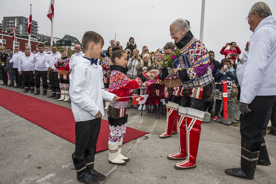 Dronning Margrethe II under sin officielle ankomst til Nuuk onsdag Regentparret i Nuuk