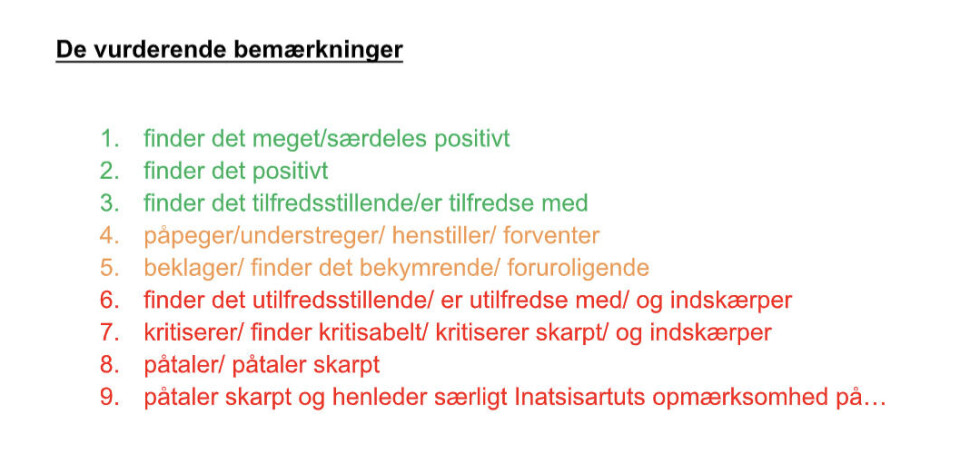Retningslinjer for udvalgets bedømmelse af en given sag.