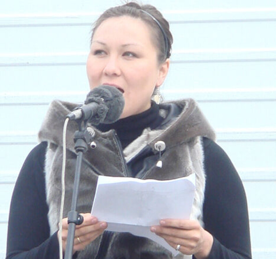 Juliane Henningsen under lørdagens demonstration i København./Juliane Henningsen Københavnimi arfininngormat akerliussutsimik takutitsinermi.