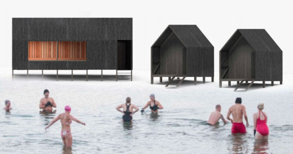 Sauna til venstre og to omklædningsrum