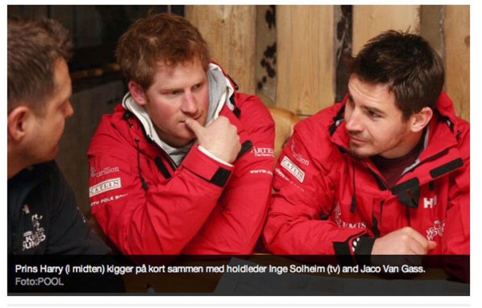 Prins Harry er landet på Arktis hvor han blandt andet bliver guidet af Inge Solheim t.v Foto: POOL