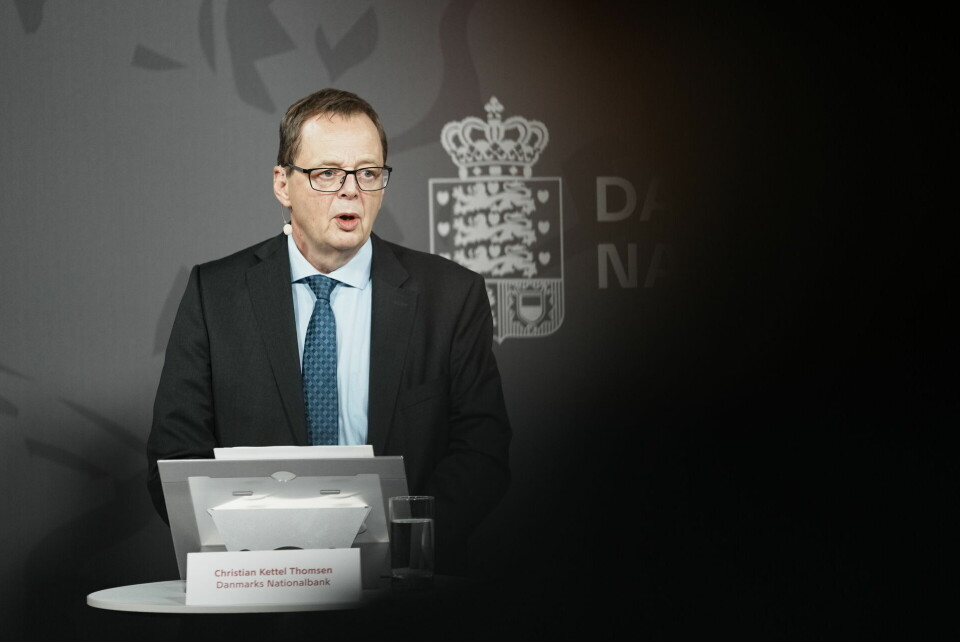 Nationalbankdirektør Christian Kettel Thomsen præsenterer nye initiativer på kontantområdet på et pressemøde i København torsdag.