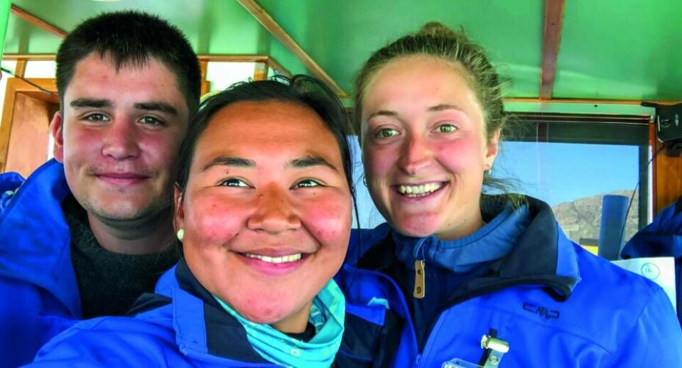 Inuk Olsen, jeg og Cecilie Friis på vej til Eqi, efter en god sejltur med 42 turister.