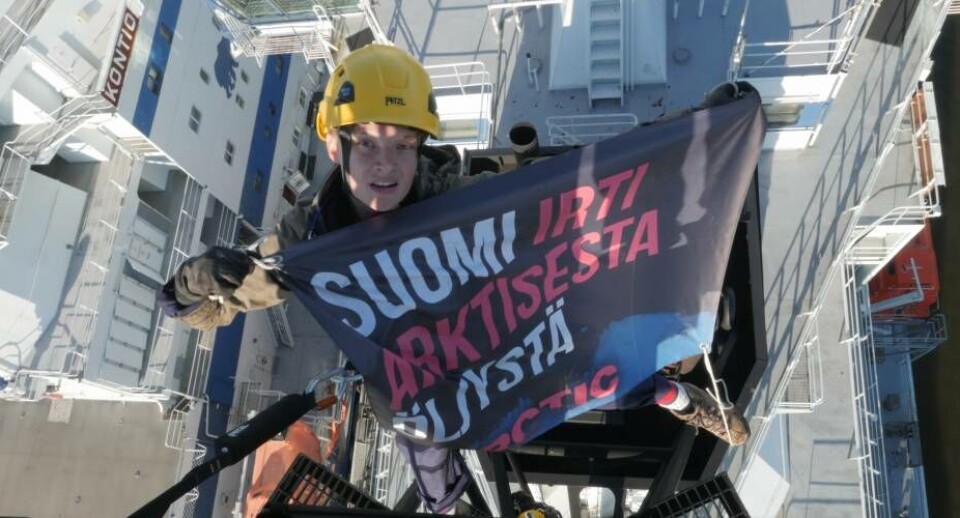 Greenpeace-aktionen finder sted mod den finske isbryder 'OTSO'