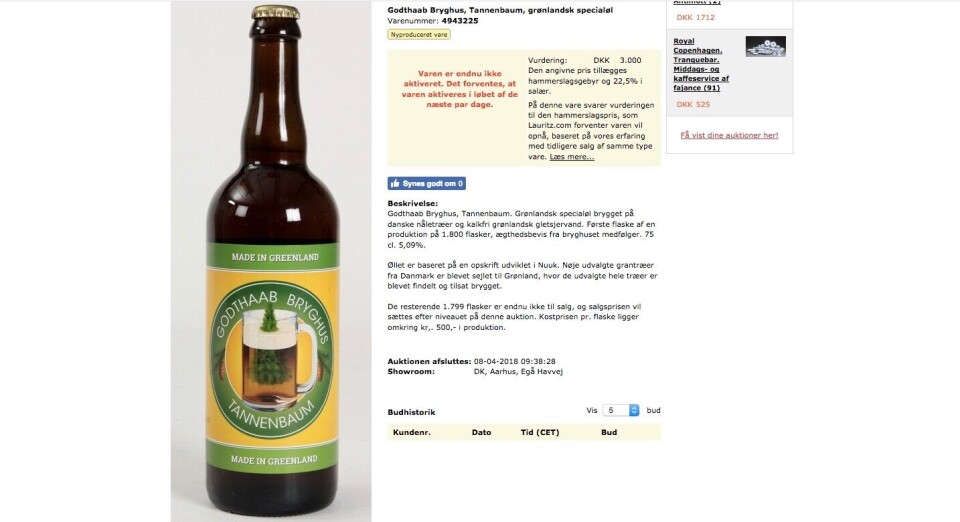 Øllen er nu igen sat på auktion hos lauritz.com