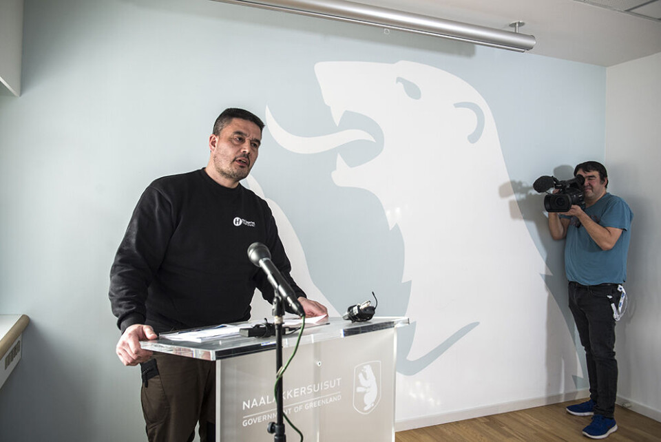 Kim Kielsen ses her på pressemødet tirsdag, hvor han udskrev valg til afholdelse enten den 17. eller 24. april.