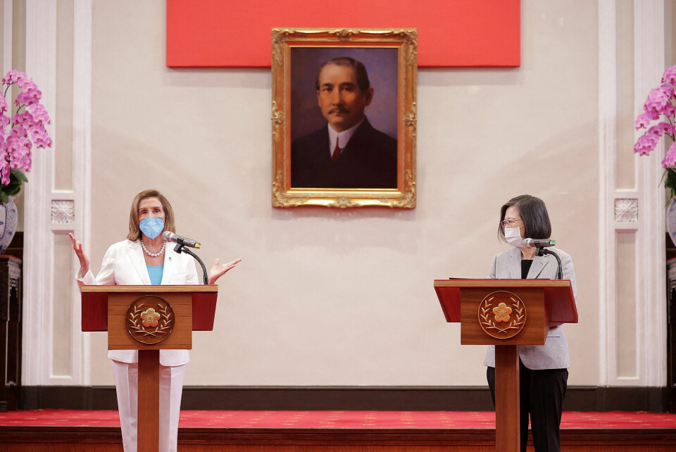 Formand for Repræsentanternes Hus, Nancy Pelosi, talte tidligere på ugen på et pressemøde med Taiwans præsident, Thai Ing-wen, i Taipei.