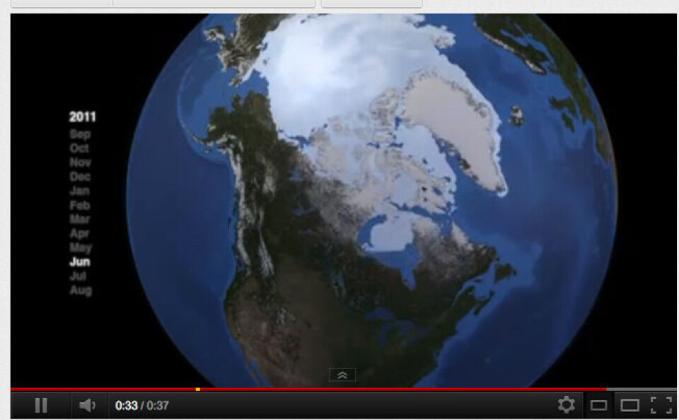 Nu kan du vinteren fra rummet. NASA har netop offentliggjort sidste års vinter. Foto: Screenshot