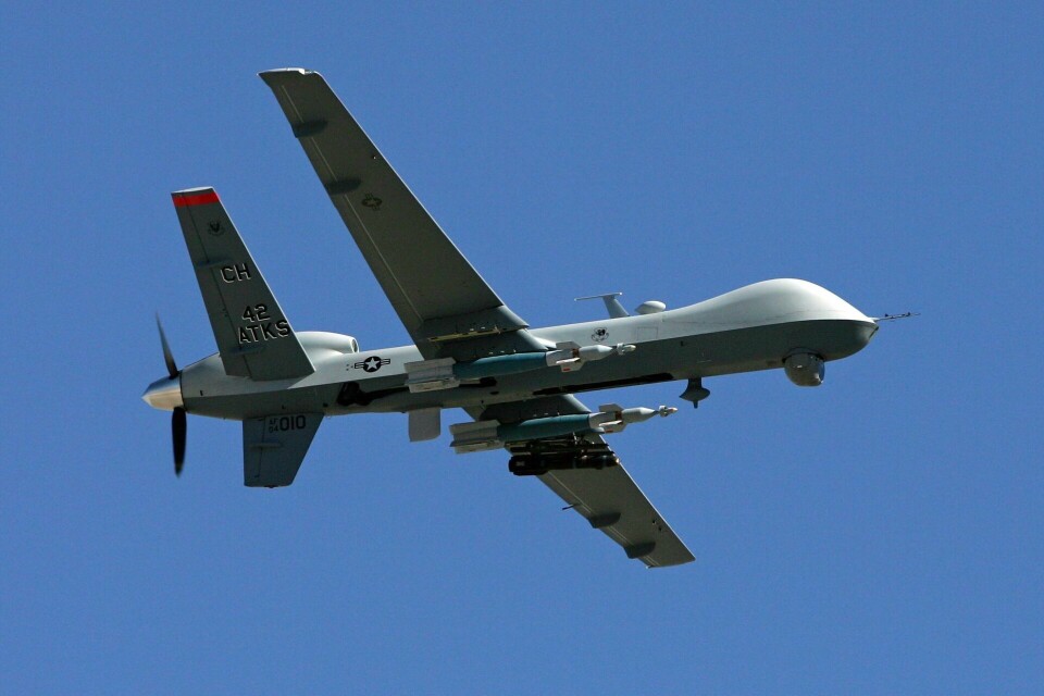En amerikansk drone, der er styrtet i Sortehavet tirsdag, svarer til det på billedet. (Arkivfoto)