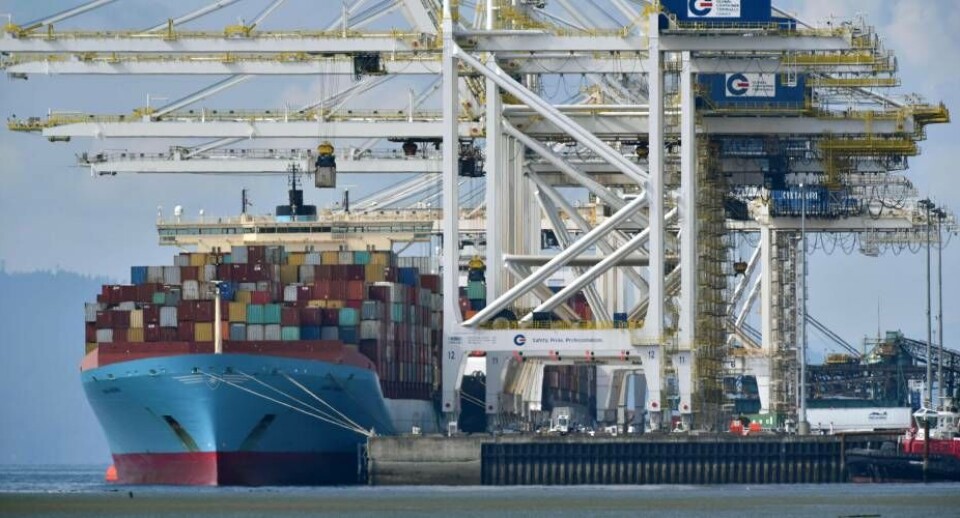 Danmark har overhalet USA på listen over verdens største søfartsnationer. Her ses et Mærsk-containerskib.