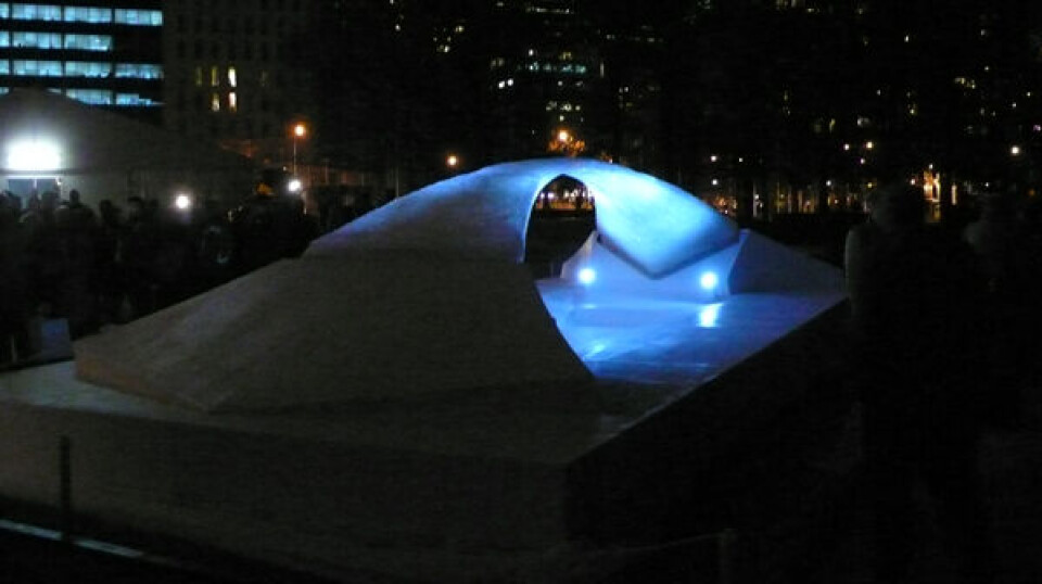 Vebjørn Sands isskulptur i New York. Nu bliver den opført i Ilulissat. / Vebjørn Sands icesculpture in New York. Now it will be created in Ilulissat