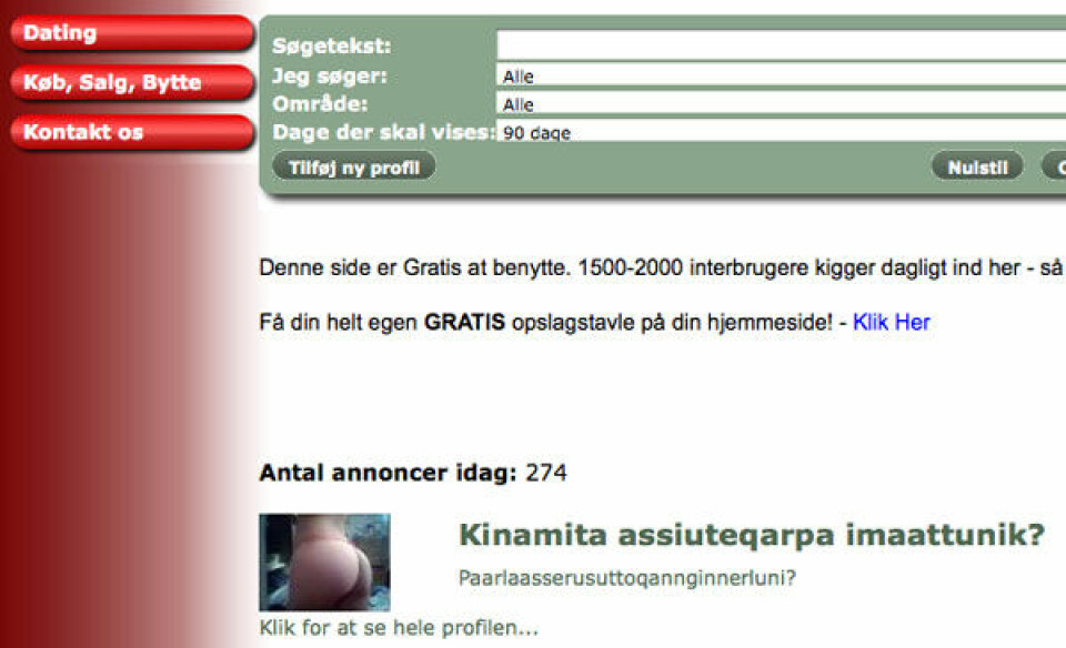 Kontaktannoncen, der nu er slettet./ kontaktannonce maanna peerneqarsimasoq.