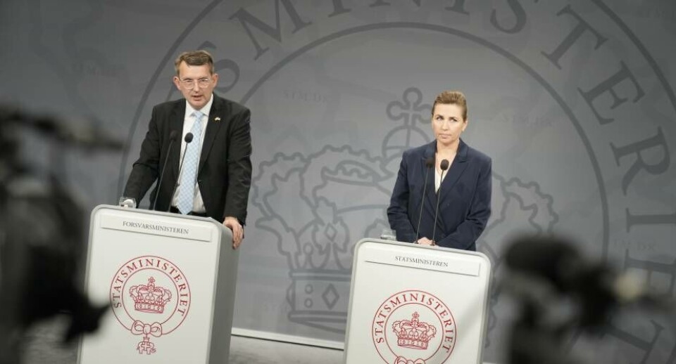 Troels Lund Poulsen og Mette Frederiksen præsenterede forsvarsaftalen med USA på et pressemøde i Statsministeriet tirsdag formiddag.