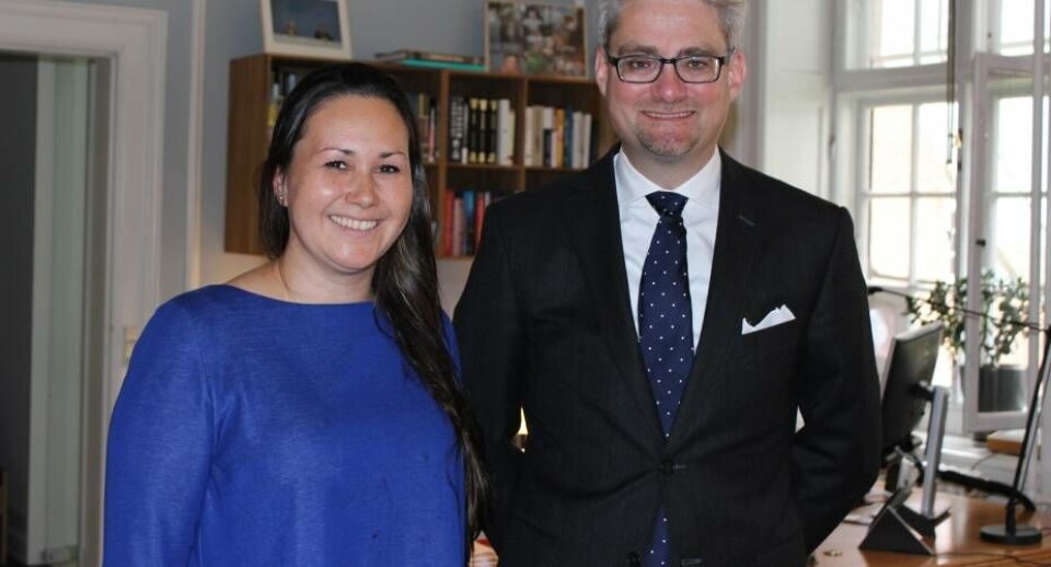 Inuit Ataqatigiits folketingsmedlem, Aaja Chemnitz Larsen og justitsminister, Søren Pind (V) Aaja og Søren Pind
