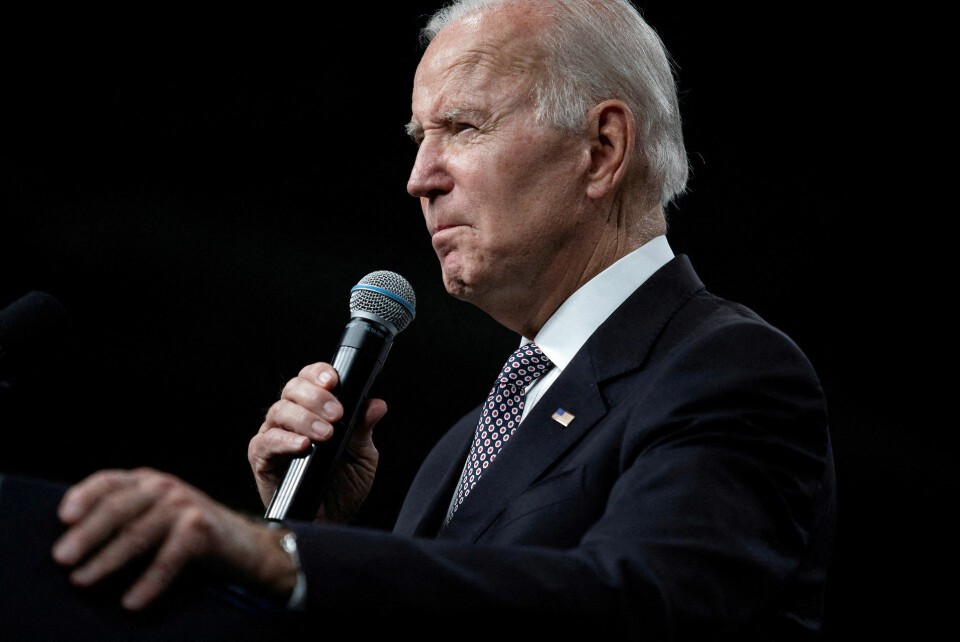 Præsident Joe Biden ses her ved et demokratisk kampagnearrangement torsdag, hvor han holdt tale.