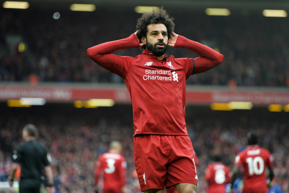 Mohamed Salah jubler efter at have scoret til 2-0 mod Chelsea