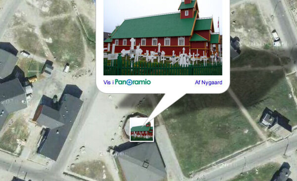 Der bliver flere og flere billeder af Grønland på Google Earth og Map. Her er eksempelvis kirken i Paamiut. Skærmfoto fra Google Maps