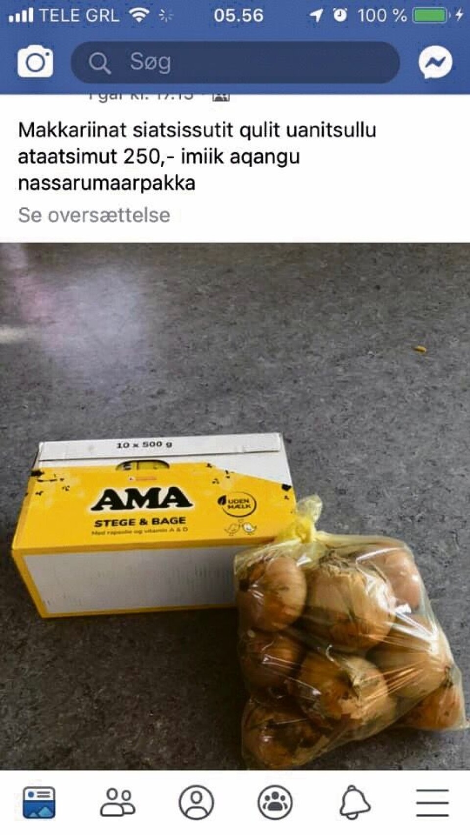 Ti pakker stegemargarine og løg sat til salg i Kullorsuaq til højest bydende.