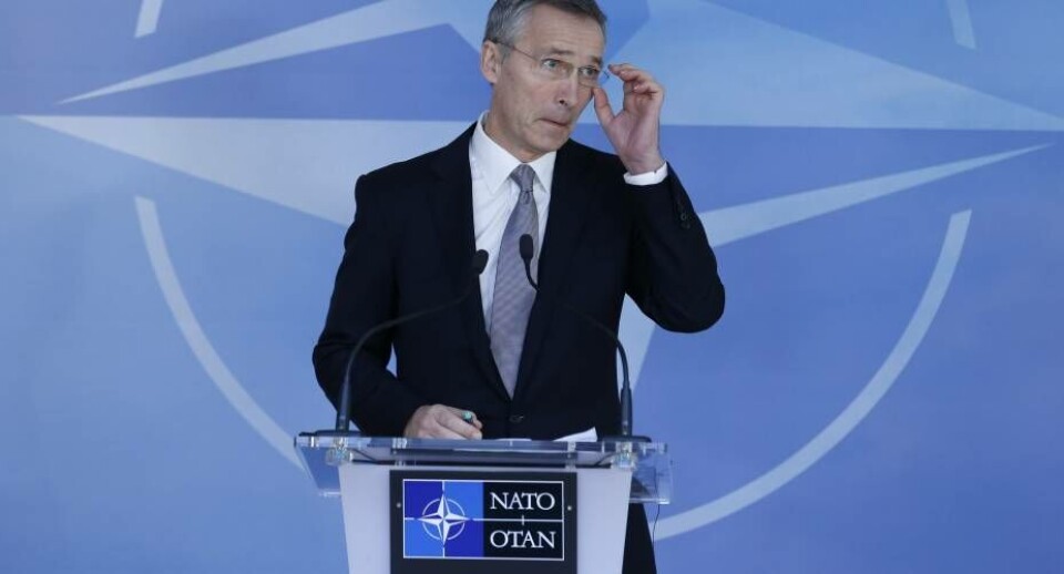 Natos generalsekretær, Jens Stoltenberg, på pressemødet i dag, onsdag